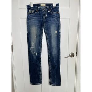Big Star Women's Size 28 Dark Blue Distressed Skinny Leg Jeans Denim Y2K